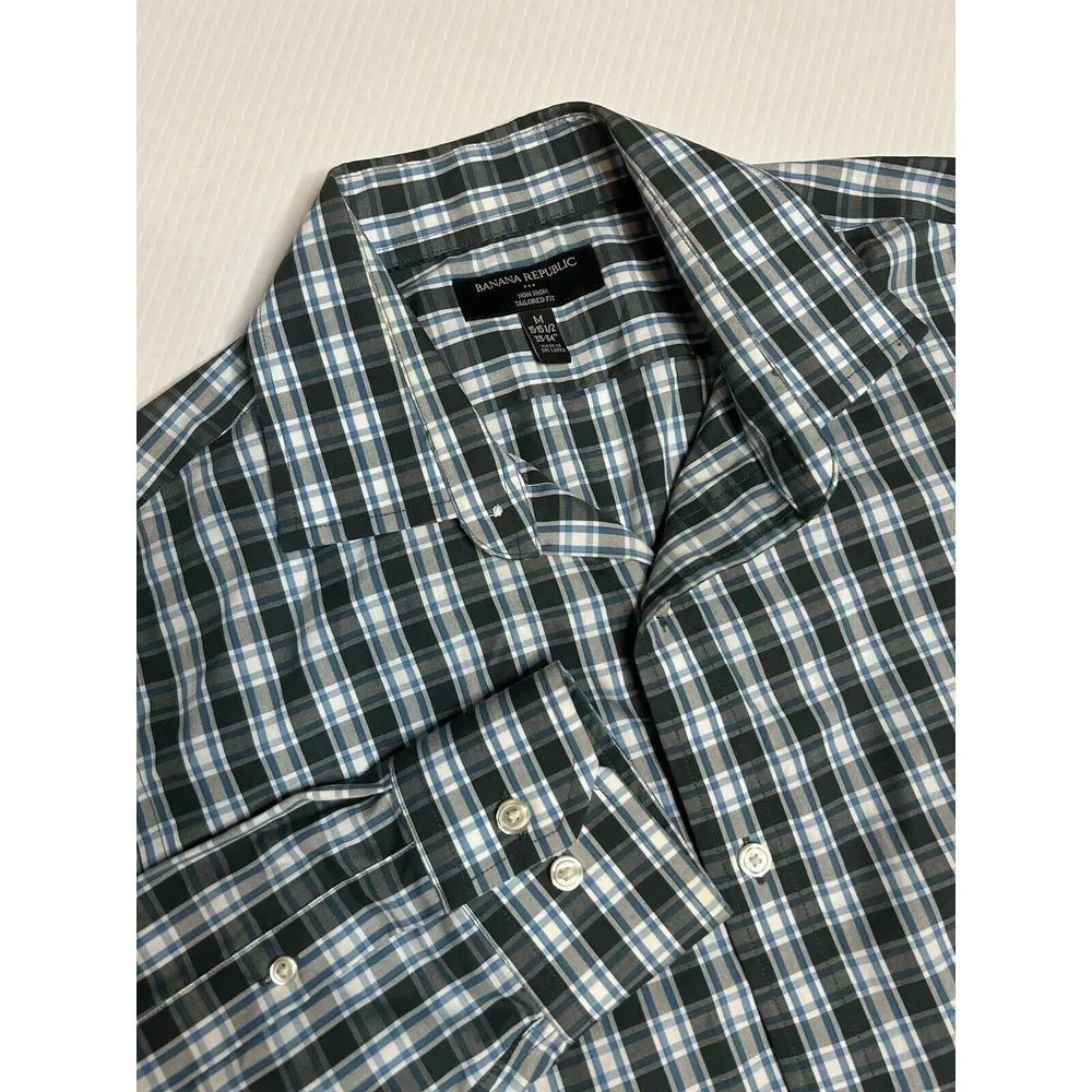 Banana Republic‎ Mens Tailored Fit Medium Long Sleeve Blue Plaid Button Up Shirt